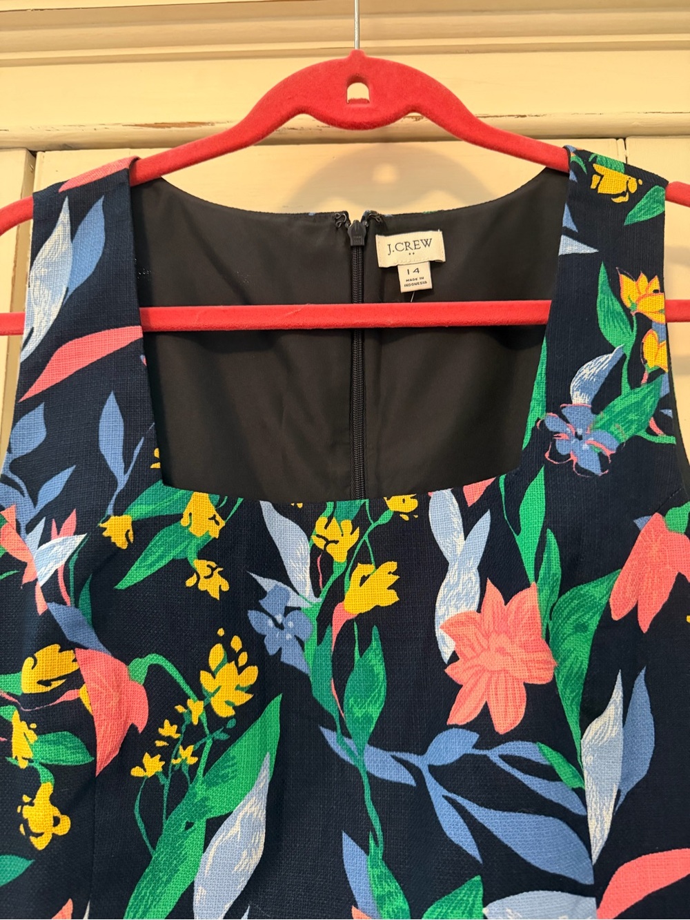 J. Crew Navy Floral Sleeveless Dress with Pink, Yellow and Green Accents